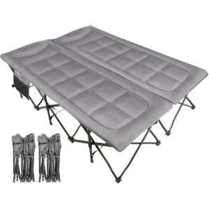 Queen Size Camping Cot or Adults 2 Person, 500lbs Heavy Duty XXL Double Cot with Pad, Portable