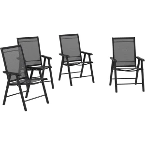 Set o 4 Patio Folding Chairs, Stackable Outdoor Sling Patio