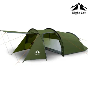 Night Cat 4 Person Tent with Porch: Portable Family Camping Tent