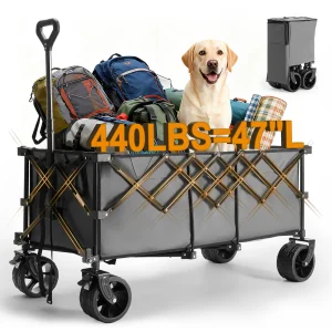 JHK Portable Extended Collapsible Wagon Cart 440lbs Foldable Extra Long Heavy Duty Utility Wagon