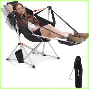 Heavy Duty Hammock Chair with Footrest – Folding Oversized Rocker for Adults up to 400lbs, with Cup Holder & Pillow