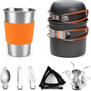 Camping Cookware Stove Carabiner Canister Stand Tripod Stainless Steel Cup